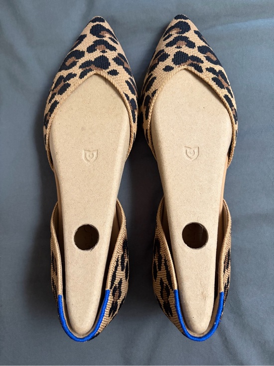 Rothy's Shoes - Rothy's Leopard Print Pointed D'Orsay Flats - Tan & Black with Blue Trim